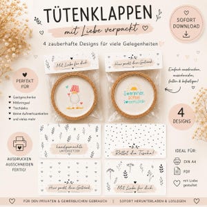 Alette per sacchetti stampabili | 4 modelli | Download PDF | Confezione regalo | Formato DIN A4 | Uso commerciale incluso