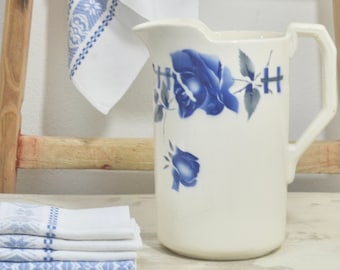 French Art Deco Off White Sarreguemines Porcelain Large Water Jug/Pitcher