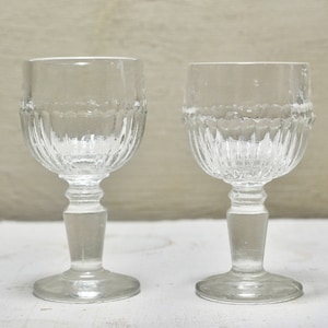 Set of  Vintage French Moulded Glass Aperitif Stemmed Glasses