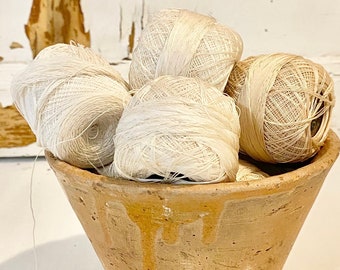 Vintage French Bundle of Old Cotton Yarn Balls in Ecru