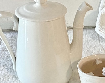ヴィンテージ フランス製 APILCO セラミックティーポット：ホワイト