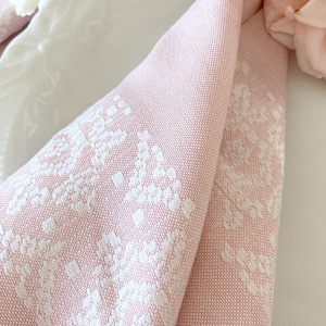 Vintage French Pale Pink Embroidered Fine Linen Napkin Set of Four