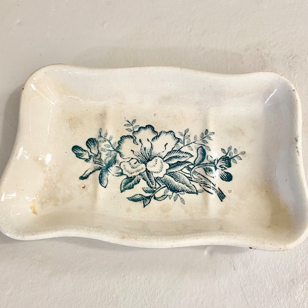 Sweet Antique French Floral Blue and White Porcelain Soap Dish