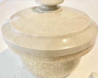 Antique French Heavily Crazed Tea Stained Porcelain Paté Pot