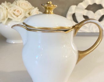 Gorgeous Antique French White Limoges Porcelain Lidded Hot Milk Creamer/Hot Chocolate Pot