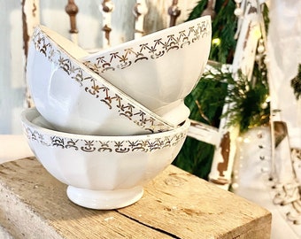 Set of Three Vintage French Small Porcelain Cafe au Lait Bowls