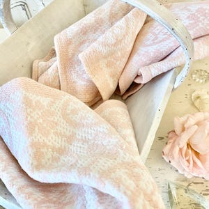 Vintage French Pale Pink and White Thick Woven Linen Napkins