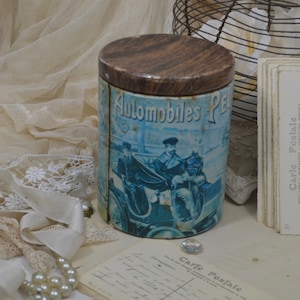 Vintage French Peugeot Automobiles Tin - French Old Advertising Tin, French Collectible Tin, Old French Tin, French Brocante, Shabby Chic