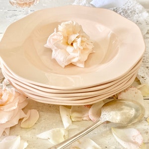 Vintage French Art Deco Pale Pink Opaque Porcelain Octagonal Shallow Bowls Digoin Sarregeuimines