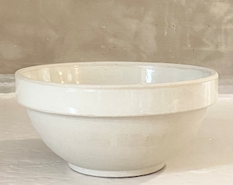 Antique French Natural Creamy Stoneware Half Glazed Digoin Medium Gres Pot/ Prep Bowl.