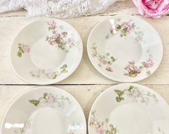 Antique French Limoges Porcelain Petit Floral Plates Set of 4