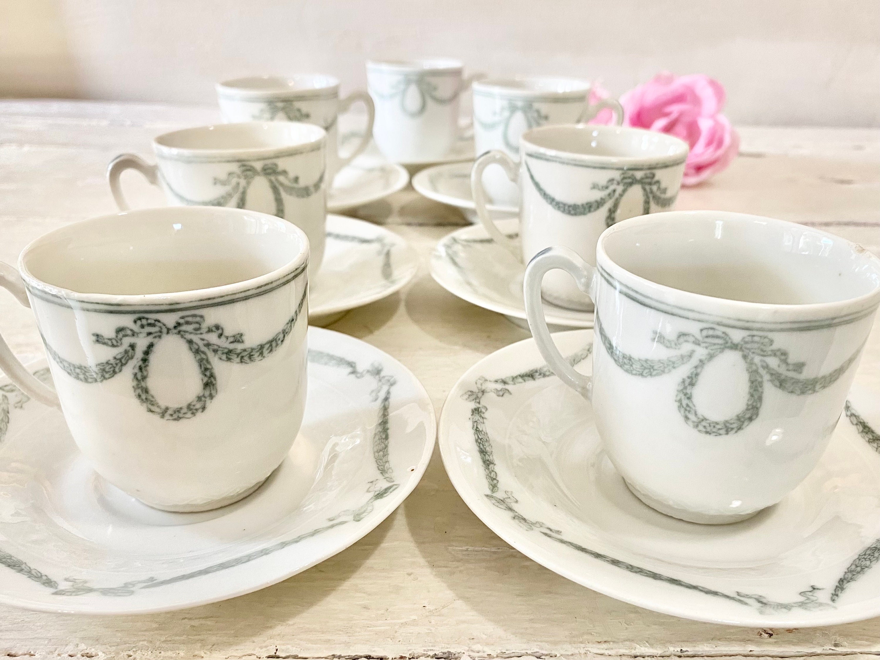Antique Tea Cups & Saucers Set — French Antiques Vintage French