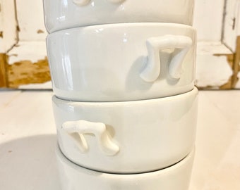 Set of 4 Antique French Apilco White Porcelain Bowls/Pots