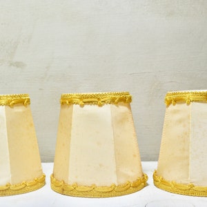 Trio of Vintage French Cream Silk and Gold Braid Petit Clip-On Lamp Shades