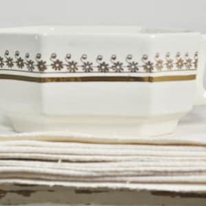 French Art Deco Cream Ironstone Creamer with Handpainted Gold Accents - St Amand