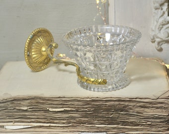 Vintage French Gold Dore Wall Sconce with Crystal Cut Bowl