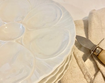 Beautiful Antique French White Pillivigt Porcelain Oyster Plates Set of Four