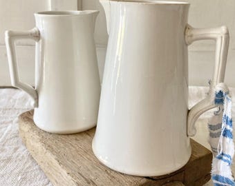 Antique French Sarreguemines Off White Lightly Tea Stained Milk Creamer Set