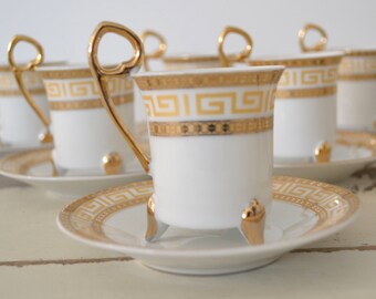 Vintage French Porcelain Café Set - with Gold Doré