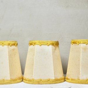 Trio of Vintage French Cream Silk and Gold Braid Petit Clip-On Lamp Shades