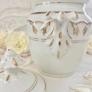 19th Century Antique French Limoges Porcelain Large Sugar Pot with Gold Hand Painting