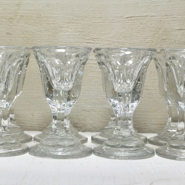 Stunning Set of 8 Rare Antique French Thick Hand Blown Aperitif Glasses