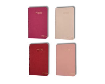 Personalized Pink & Red Pocket Journal Notebooks, Foiled, 4-Pack