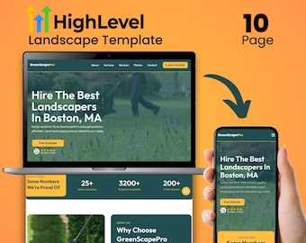 May include: A website mockup for a landscaping company called GreenScapePro. The website features a green and white color scheme and includes a call to action to hire the best landscapers in Boston, MA. The website also includes a section about the company's services and a section with some numbers that the company is proud of.