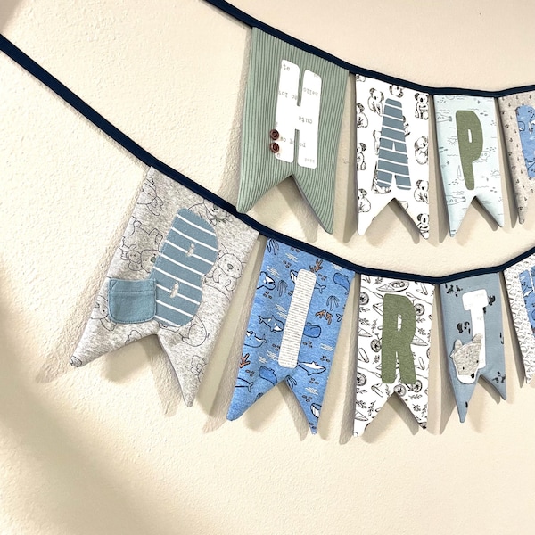 Custom Keepsake Fabric Happy Birthday Banner Personalized Wall Decor made from baby clothes Garland