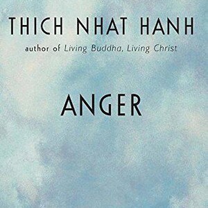 May include: A book cover with a light blue background featuring the title "ANGER" by Thich Nhat Hanh. The text "Wisdom for Cooling the Flames" is at the bottom, with "NATIONAL BESTSELLER" at the top.