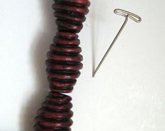 Faux Cinnabar Striped Wooden Beads - Four- (4) - Barrel Shape -Dimensional Red Black