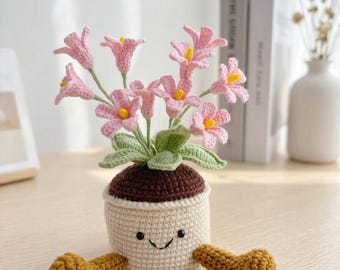 Crochet Flower in Pot,Crochet Orange Jasmine,Home,Desk Decoration Plant,Pink,Purple Tulip,Birthday,Anniversary Gift,Gift for Mom