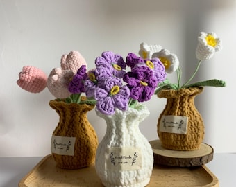 Crochet Flower in Pot | Crochet Tulip | Crochet Sunflower | Crochet Rose | Valentine's Day Gift | Knitted Flower Pot | Housewarming Gift