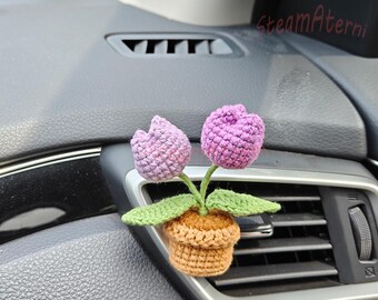 Finished Crochet Plant Car Vent Clip,crochet Cherry Blossom
