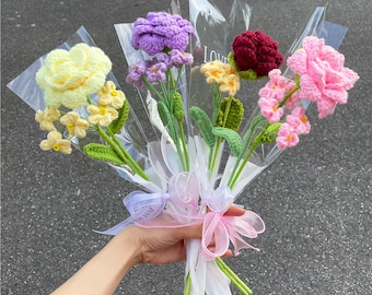 Crochet Flower Bouquet,Crochet Rose,Forget me not,Wedding,Bridesmaid Bouquet,Birthday,Mother's Day,Anniversary,Graduation Gift for Her