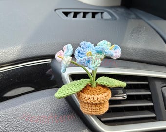 Crochet Forget Me Not Car Air Vent Clip,Crochet Flowers Car Dashboard Decor,Girly Cute Car Accessories,Birthday,Valentine's Day Gift for Her