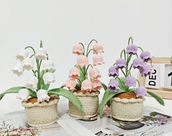 Crochet Lily of the Valley Flowers in Pot,Crochet Tulip,Rose,Crochet Plant for Home,Office,Desk Decor,Birthday,Mother's Day Gift