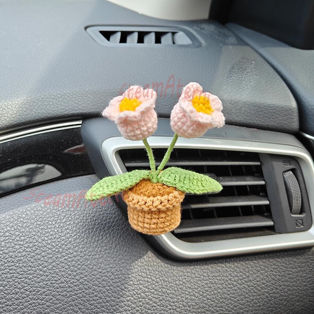 Finished Crochet Plant Car Vent Clip,crochet Cherry Blossom