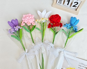 Crochet Flower Bouquet,Crochet Tulip,Rose,Lily Flower,Wedding,Bridesmaid Bouquet,Birthday,Mother's Day,Anniversary Gift,Mini Flower Bouquet