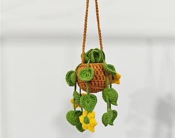 Crochet Plant Basket,Crochet Car Mirror Hanger,Sunflower,Strawberry,Lavender,Cherry blossoms,Daisy,Pothos Planter,Home,Office Decoration