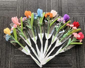 Crochet Flower Bouquet,Crochet Tulip,Forget me not,Crochet Wedding Bouquet,Crochet Bridesmaid Bouquet,Birthday Gift,Mini Flower Bouquet