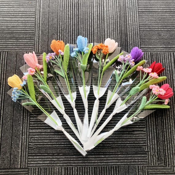Crochet Flower Bouquet,Crochet Tulip,Forget me not,Crochet Wedding Bouquet,Crochet Bridesmaid Bouquet,Birthday Gift,Mini Flower Bouquet