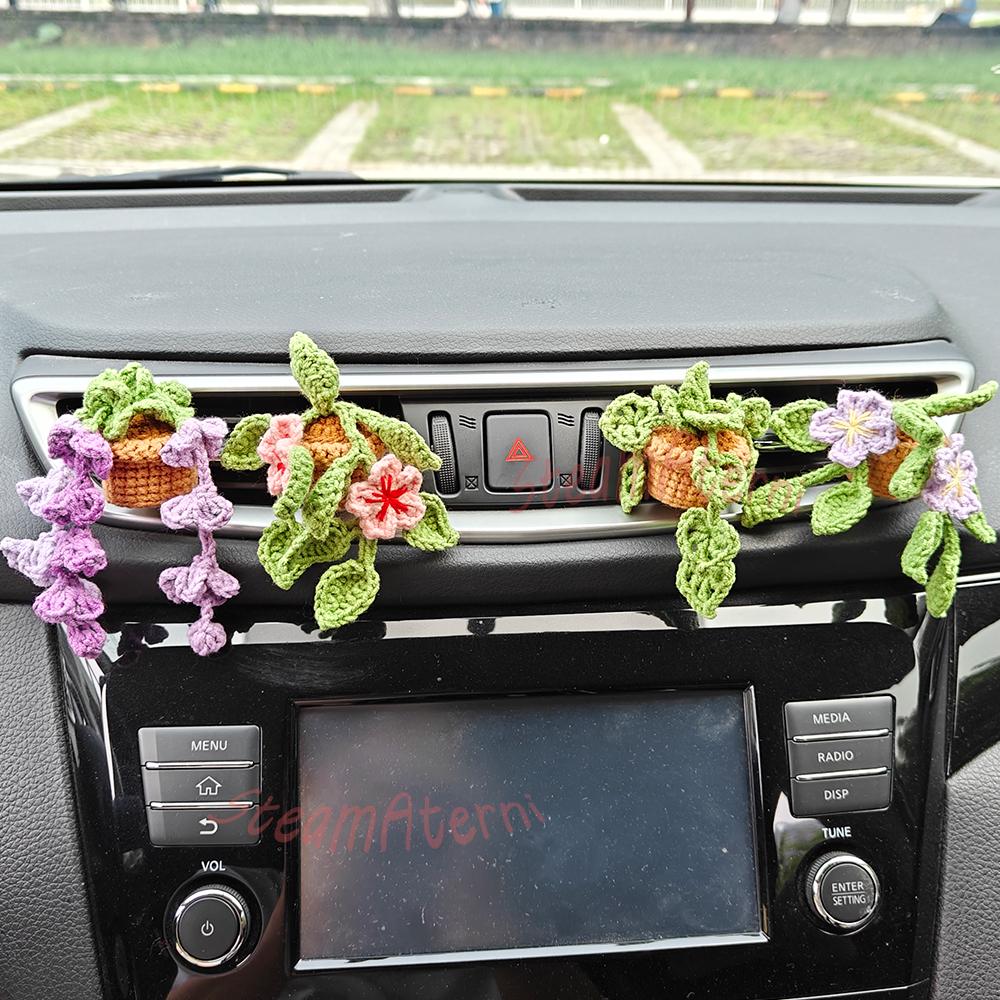 カーオーディオ flower Crochet Plant Car Vent Clip,crochet Lavender,cherry Blossom