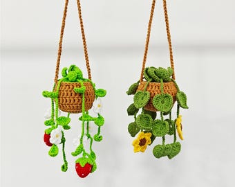 Crochet Plant Basket,Wall Hanging,Strawberry,Sunflower,Cherry Blossoms,Lavender,Car Mirror Hanger,Crochet House Plant,Nursery Decoration