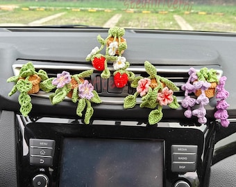 Finished Crochet Plant Car Vent Clip,Crochet Cherry Blossom,Lavender,Strawberry,Camper Van,Car Decoration,Birthday,New Car Gift for Her