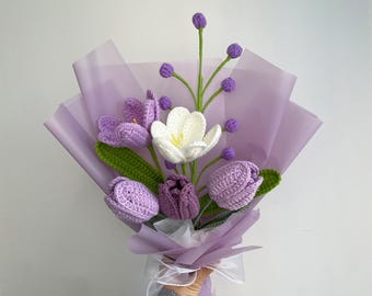 Crochet Tulip Bouquet,Crochet Flower in Vase,Crochet Flower Bouquet,White Lily,Red Rose,Lily of the Valley,Valentine's Day,Mother's Day Gift