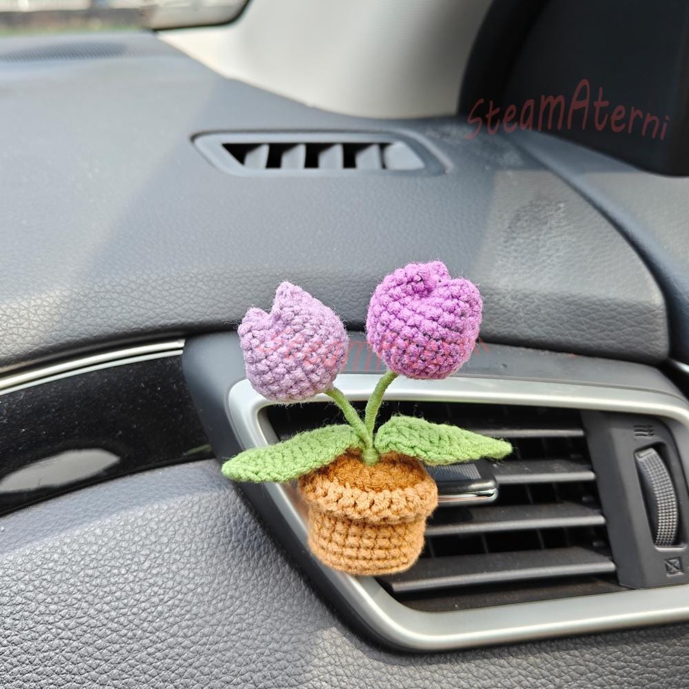 Crochet Plant Car Vent Clip,crochet Lavender,cherry Blossom