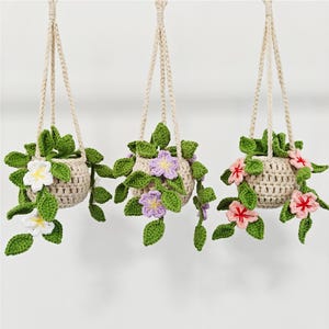 Gehaakte bloemenmand, gehaakte wijnranken, kersenbloesems, madeliefjes, lavendel, aardbeien, pothos, huis, kantoor, raamdecoratie, hangende autospiegel