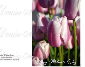 Pink Tulips Photo Mother's Day Card Printable Stationery For Mom - Digital Download Print Your Own Flower Cards 2 Options for Her