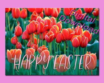 Tulip Flower Photo Easter Card Printable Stationary - Digital Download Print Your Own Last Minute Easter Flower Cards